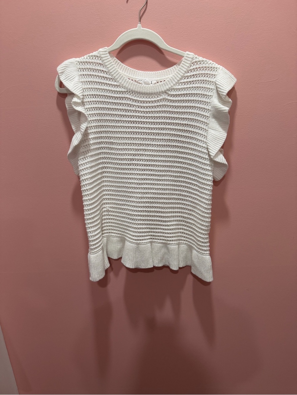 THML White Knit Ruffle Sleeve Sweater Tank